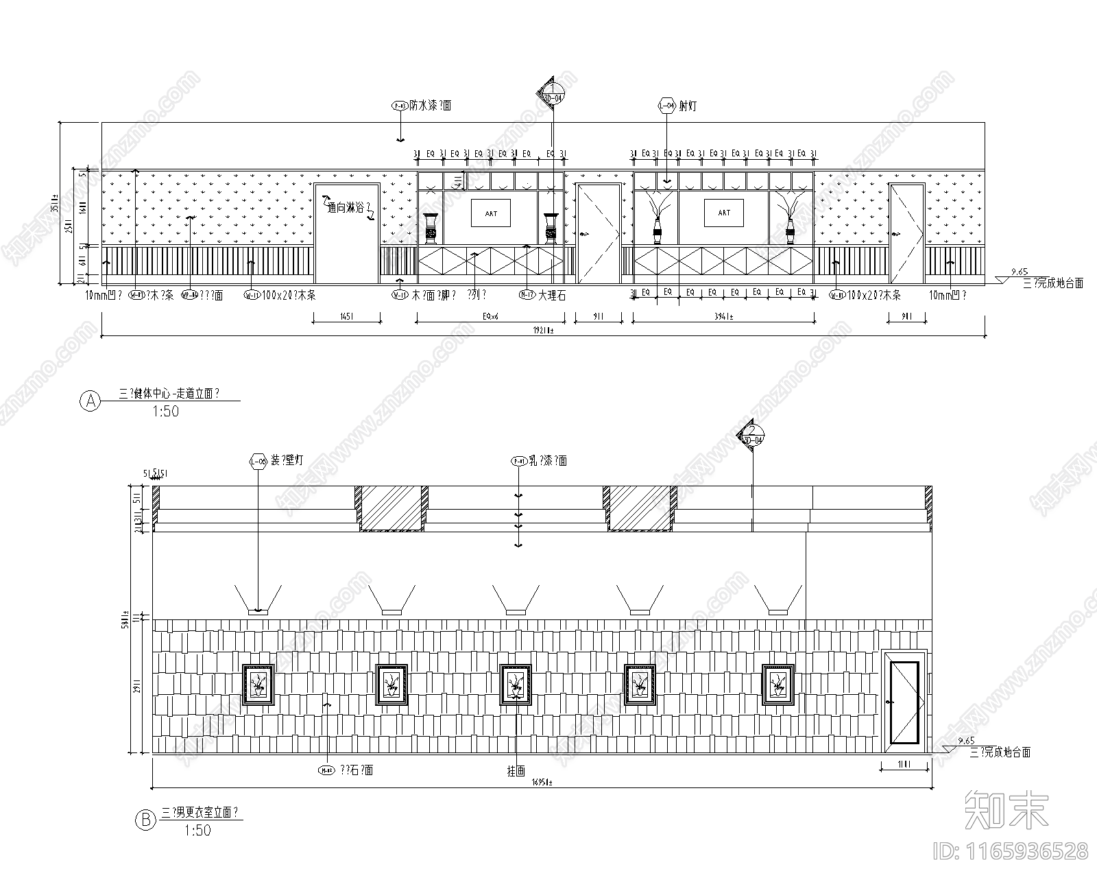 现代轻奢会所cad施工图下载【ID:1165936528】