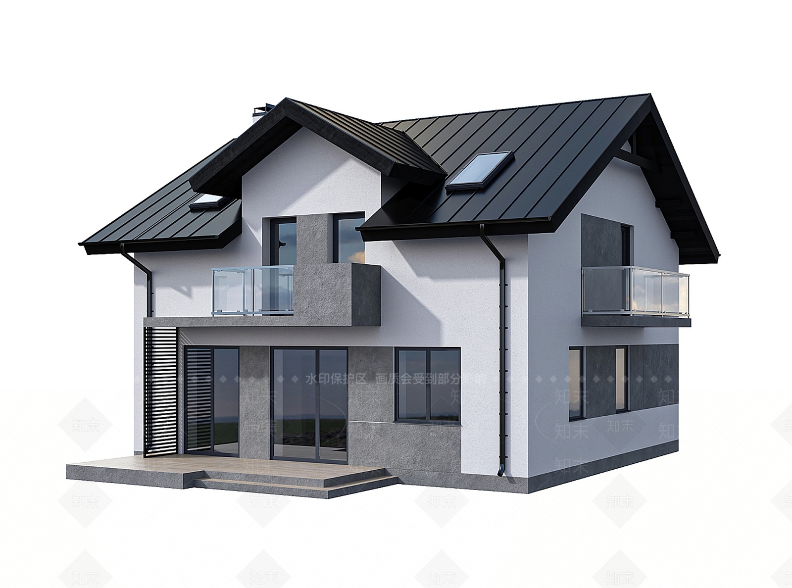 现代日式别墅外观3D模型下载【ID:1165937389】