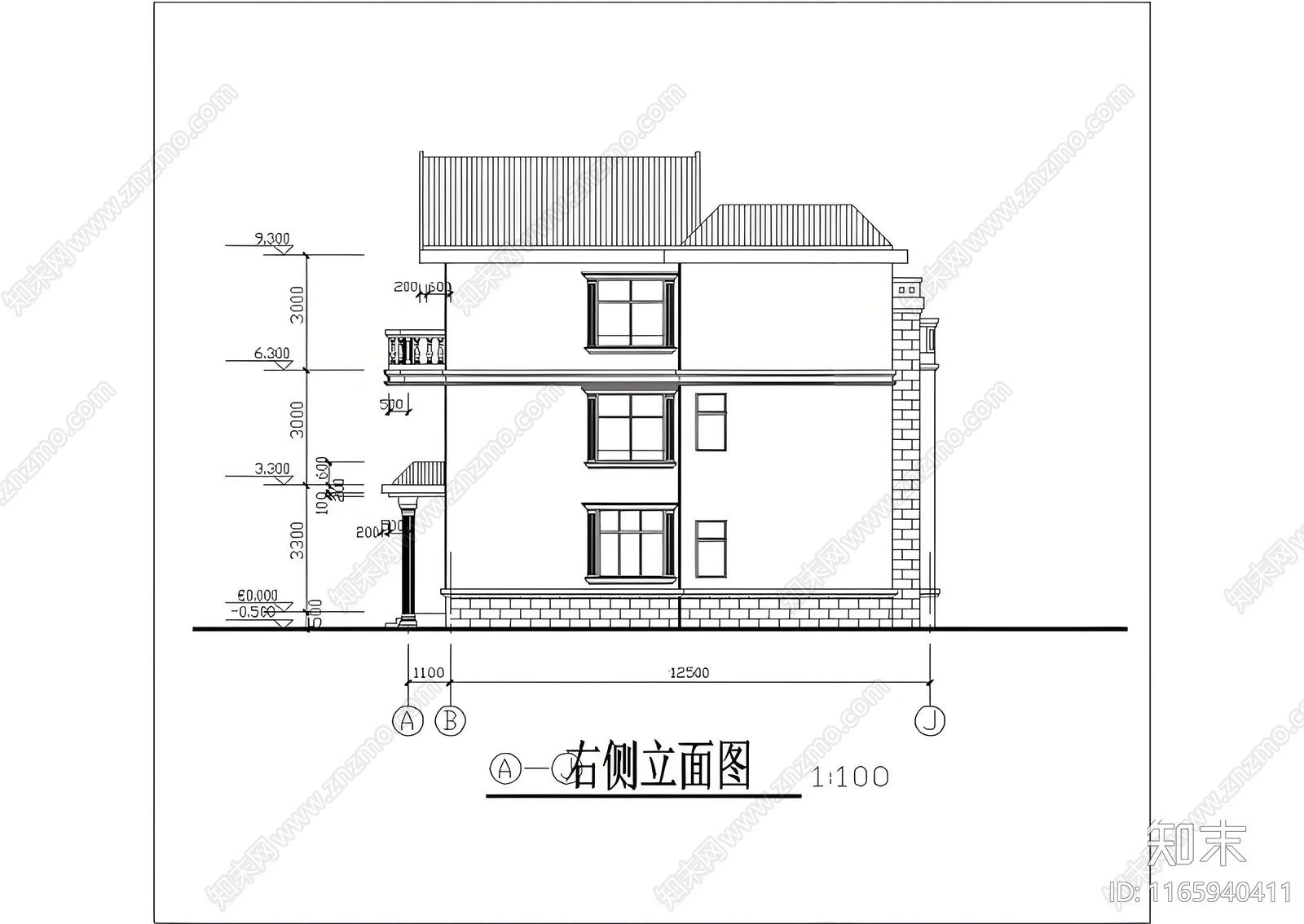 简欧欧式别墅建筑施工图下载【ID:1165940411】