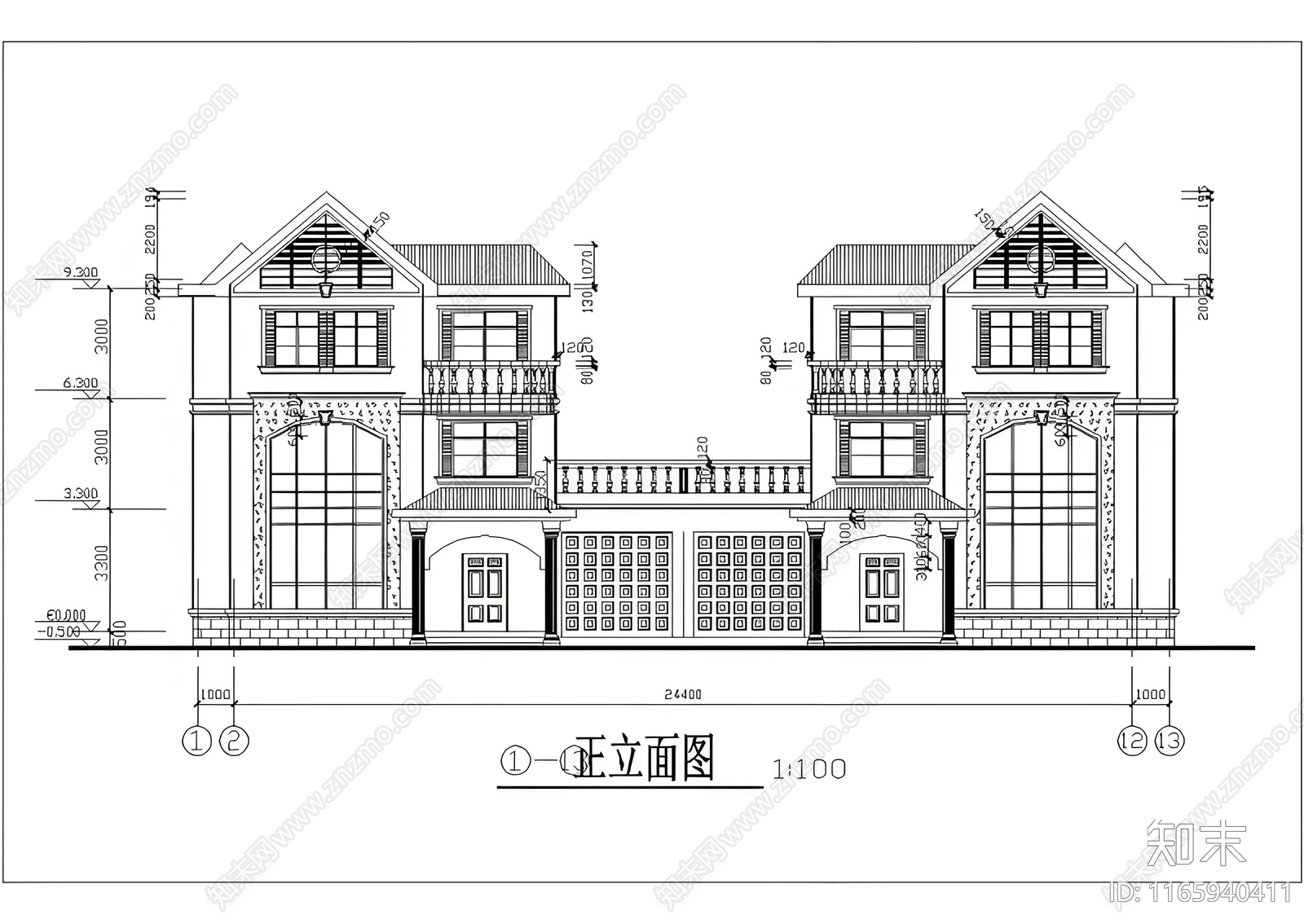 简欧欧式别墅建筑施工图下载【ID:1165940411】