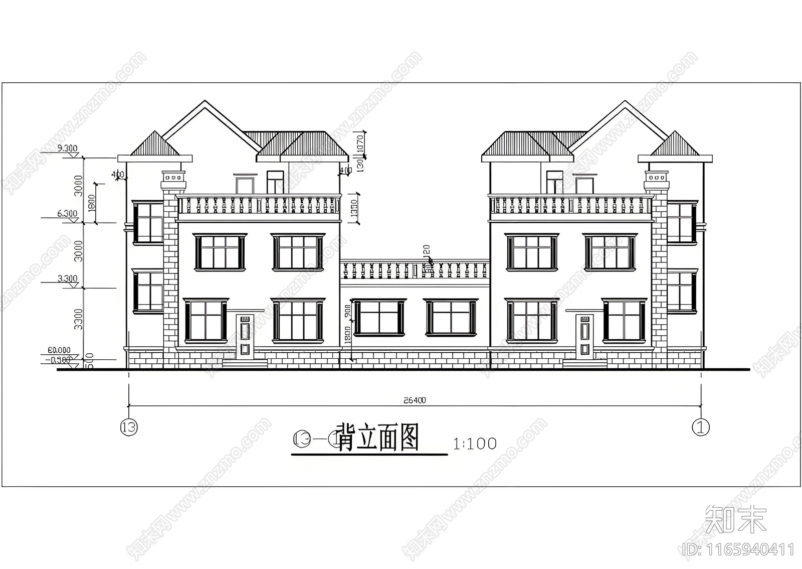 简欧欧式别墅建筑施工图下载【ID:1165940411】