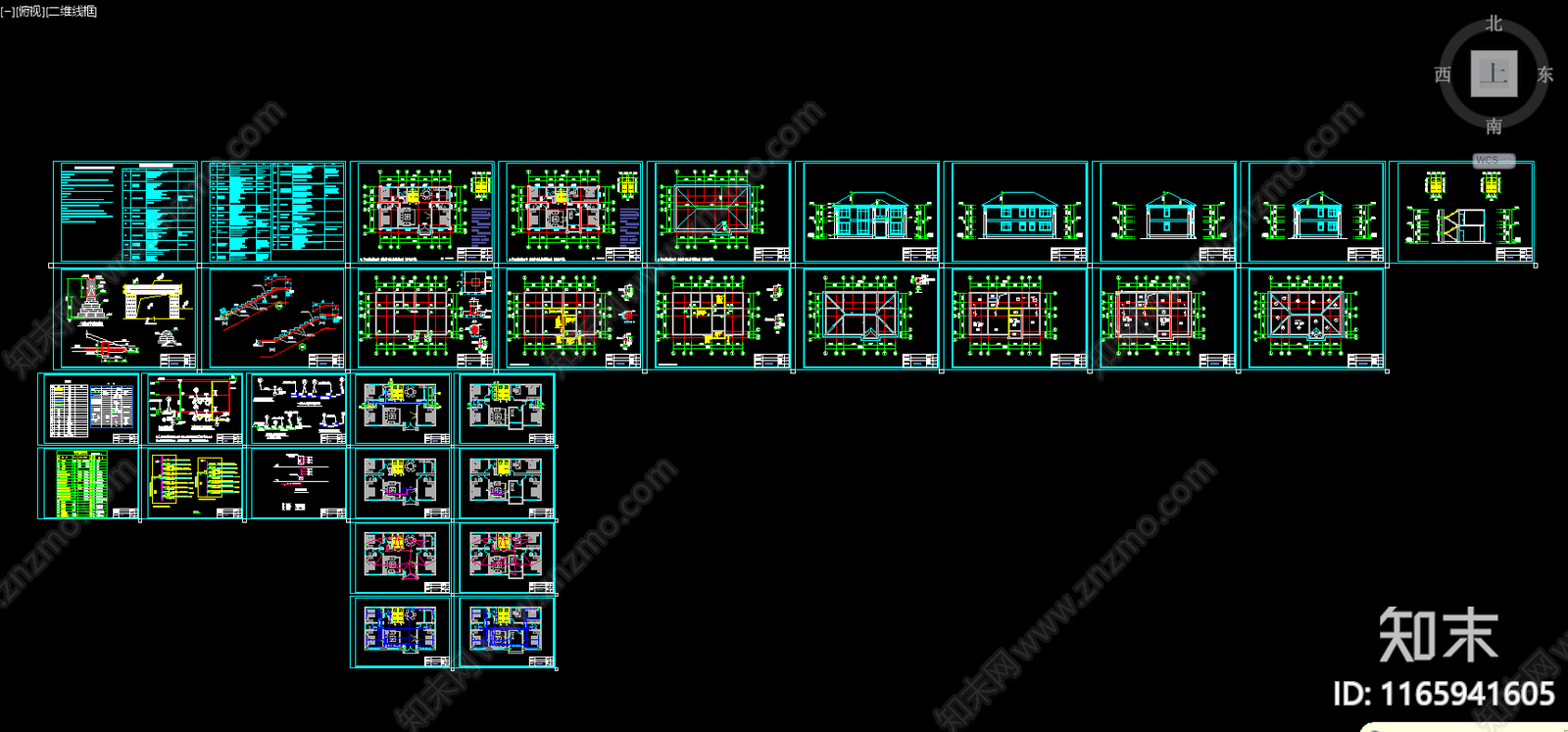 现代新中式别墅建筑施工图下载【ID:1165941605】