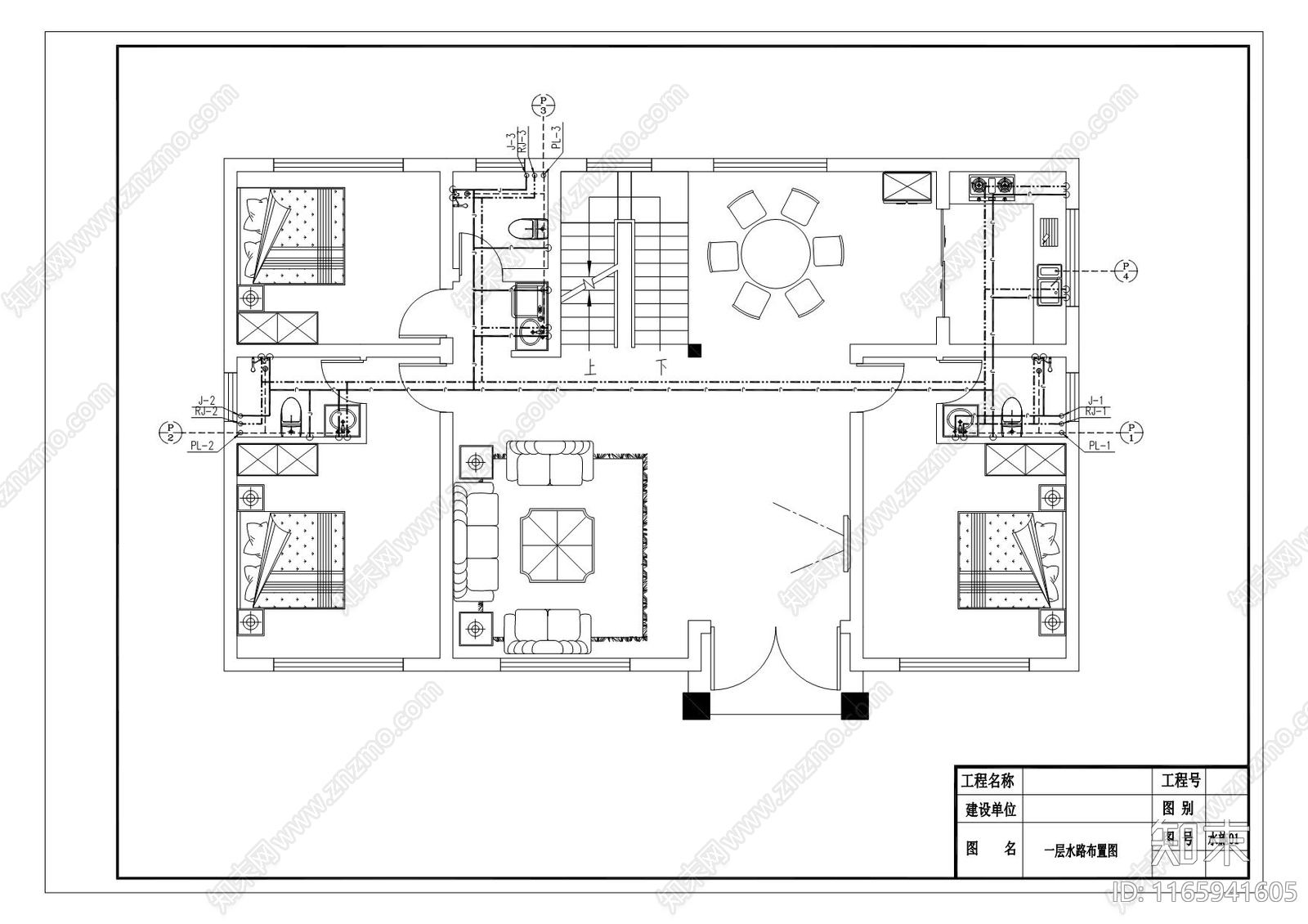 现代新中式别墅建筑施工图下载【ID:1165941605】