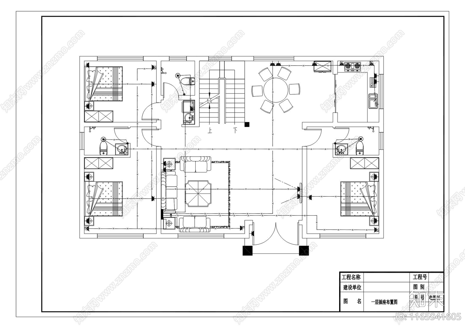 现代新中式别墅建筑施工图下载【ID:1165941605】