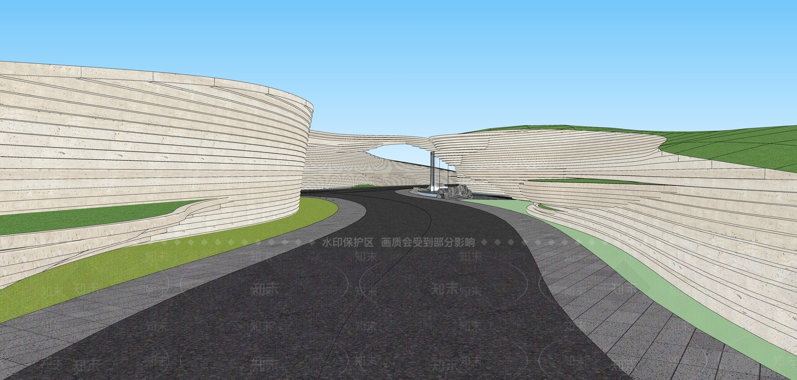 现代新中式入口大门SU模型下载【ID:1165943926】