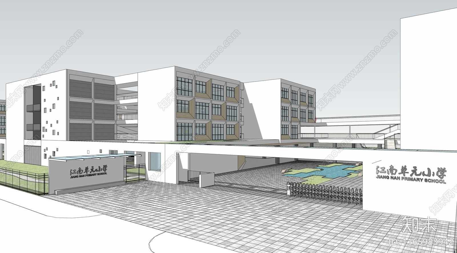 现代学校建筑SU模型下载【ID:1165983942】