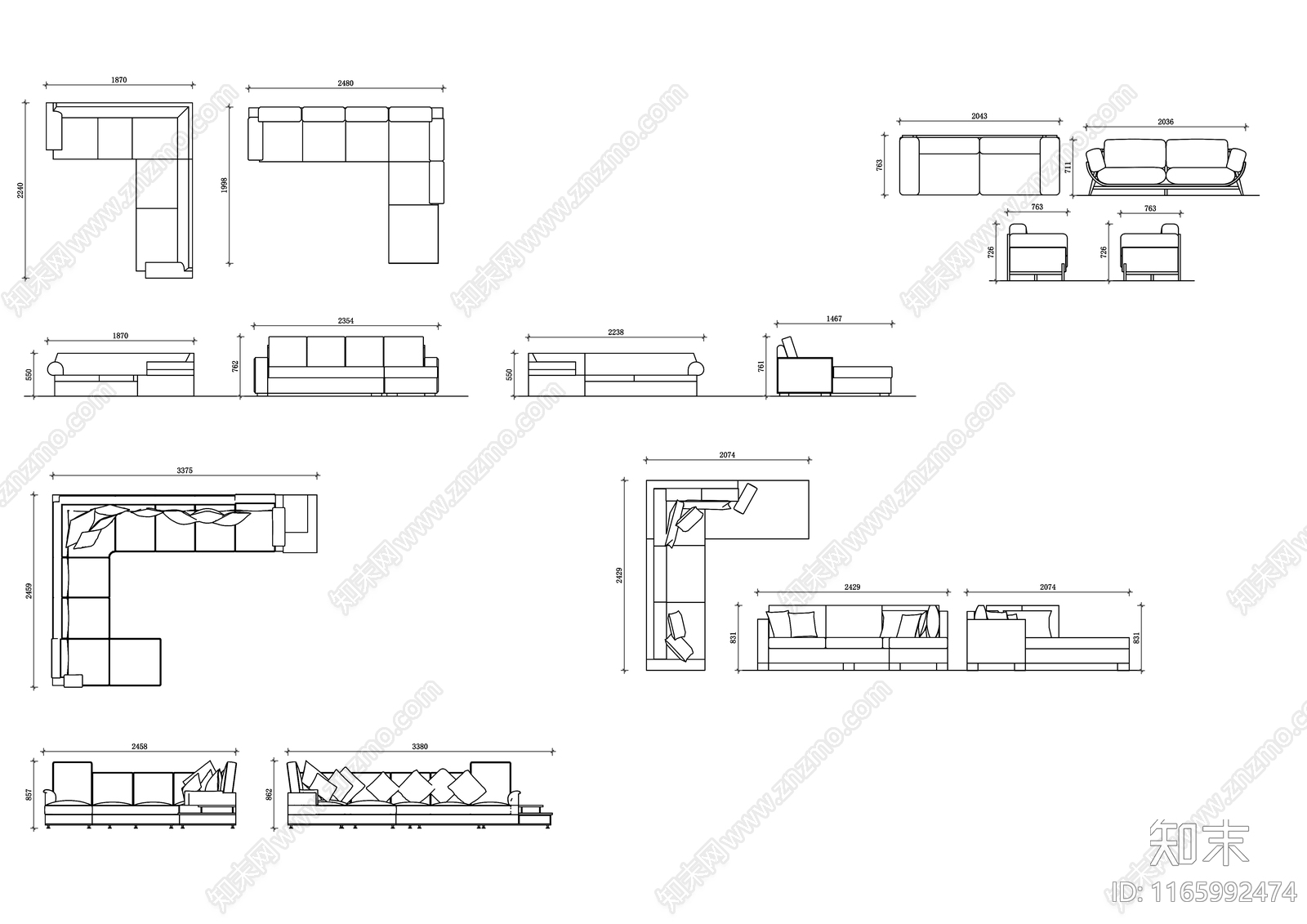现代沙发施工图下载【ID:1165992474】