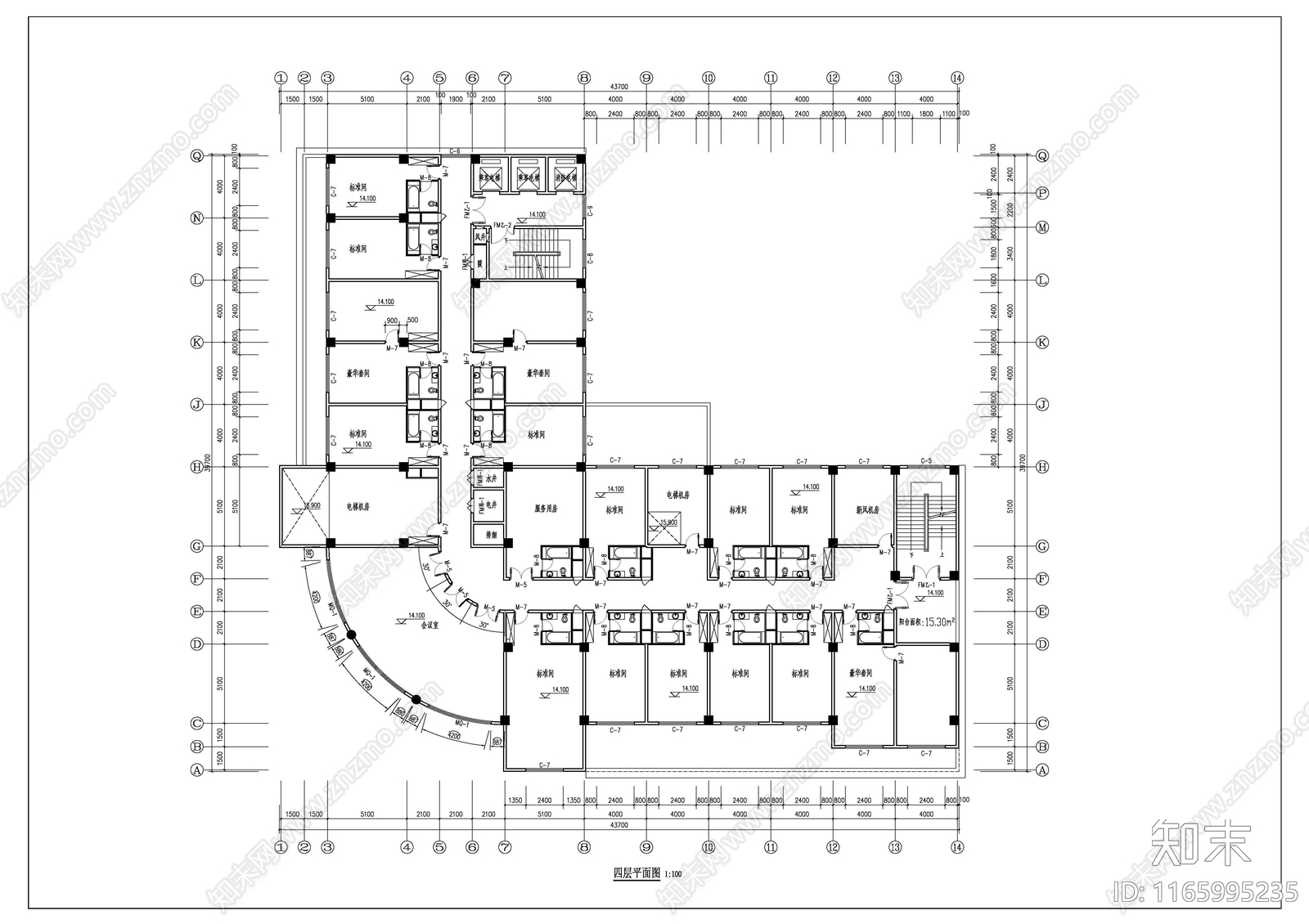 现代轻奢酒店建筑施工图下载【ID:1165995235】