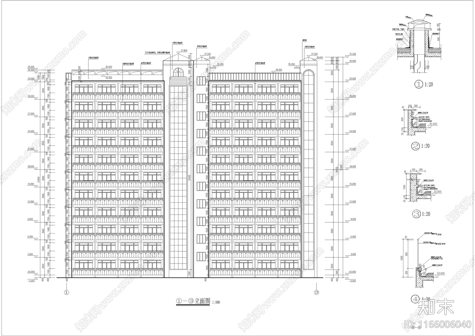 现代住宅楼建筑施工图下载【ID:1166006040】