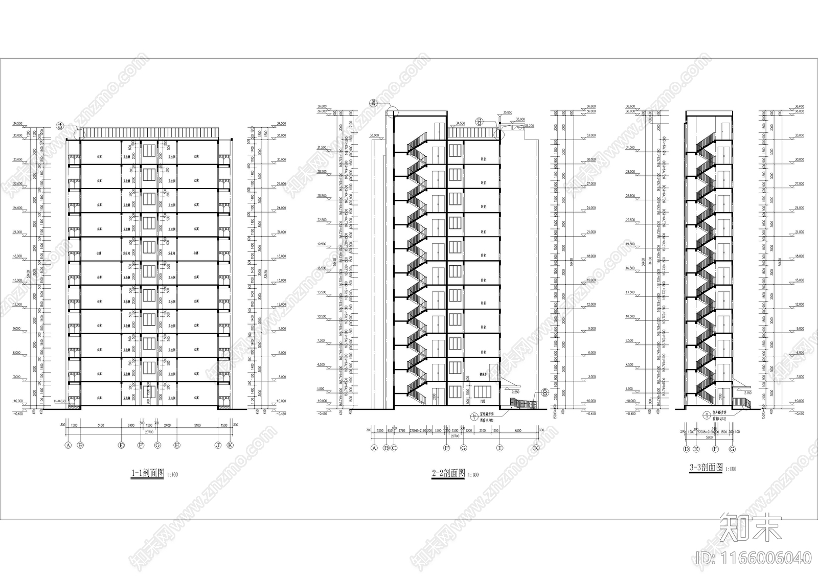 现代住宅楼建筑施工图下载【ID:1166006040】