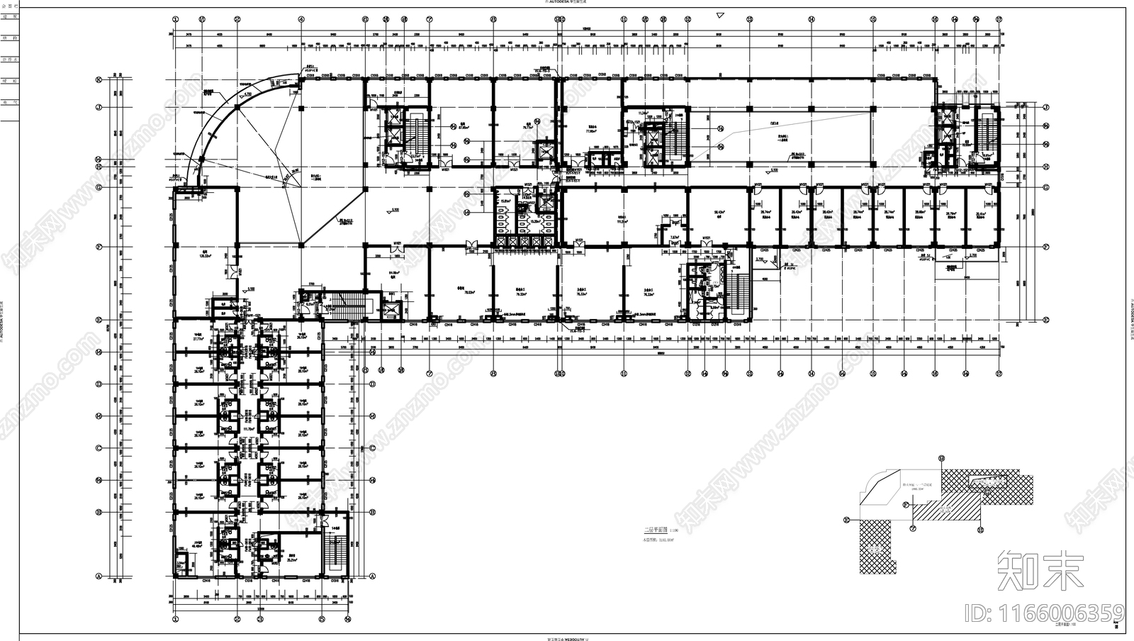 现代办公楼建筑cad施工图下载【ID:1166006359】