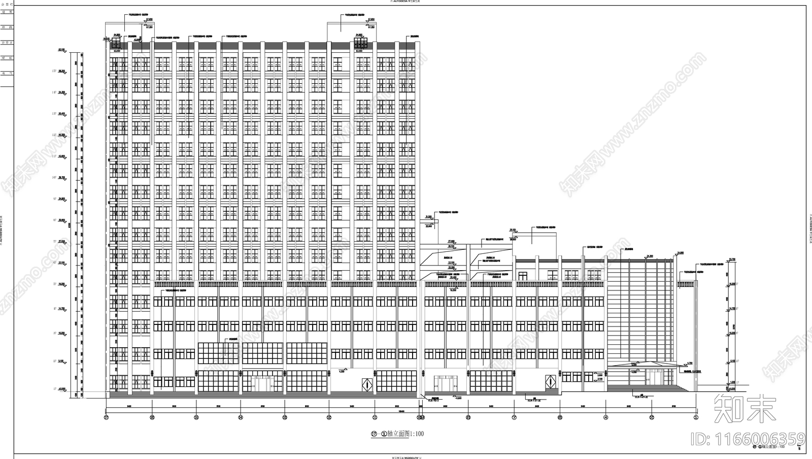 现代办公楼建筑cad施工图下载【ID:1166006359】