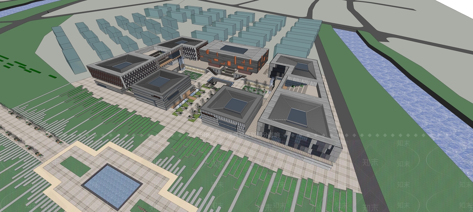 现代图书馆建筑SU模型下载【ID:1166010375】