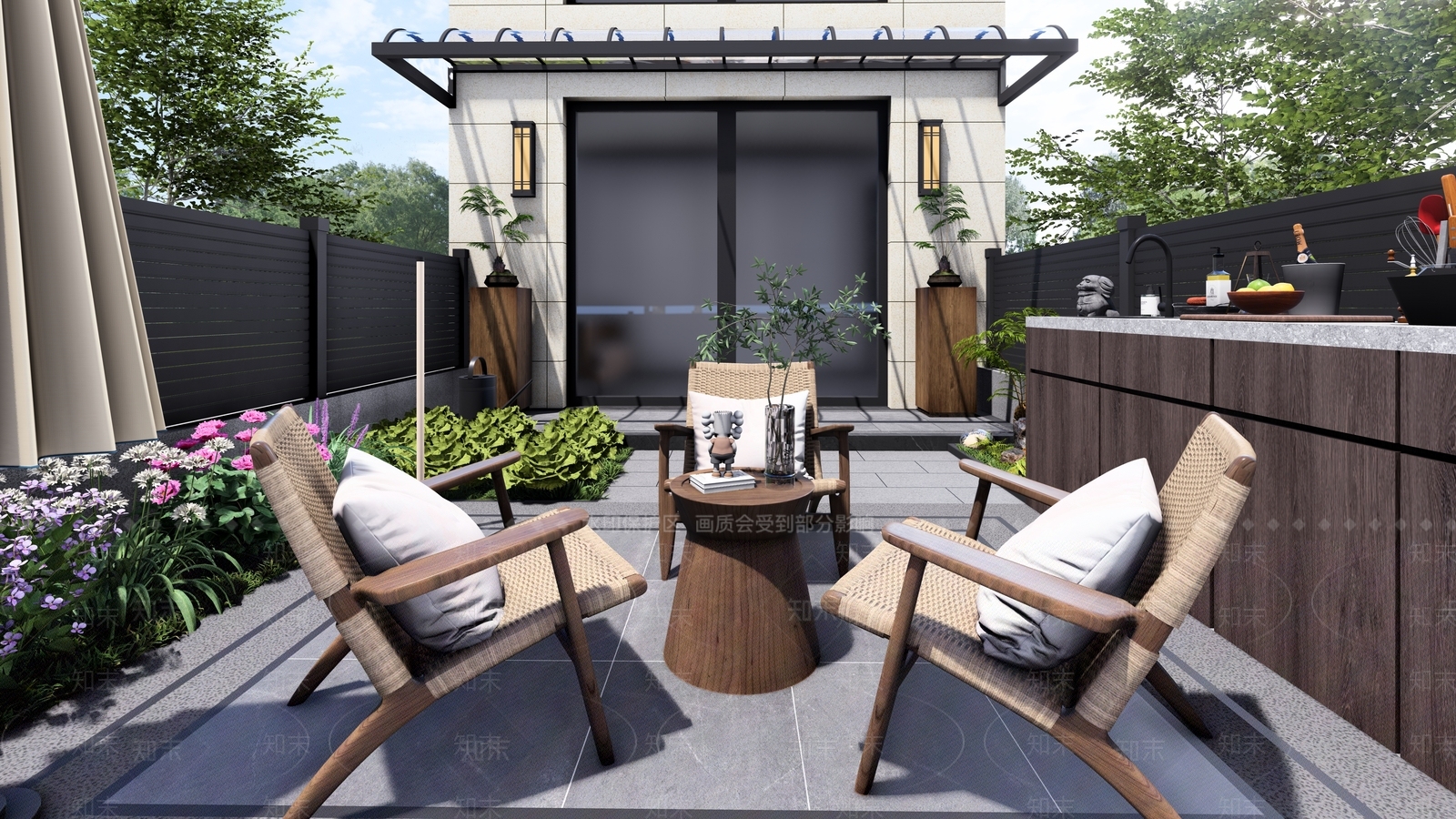 新中式屋顶花园SU模型下载【ID:1166011489】