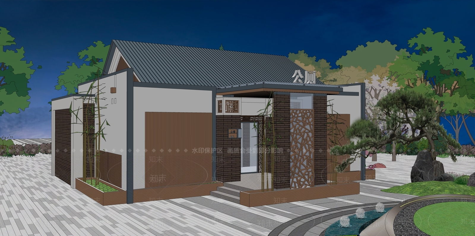 现代新中式小公建SU模型下载【ID:1166025997】