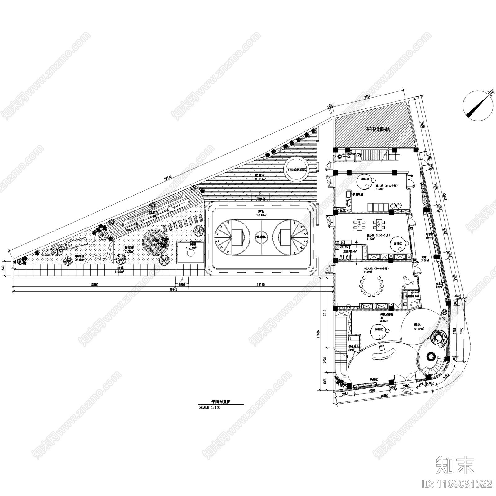 现代幼儿园cad施工图下载【ID:1166031522】
