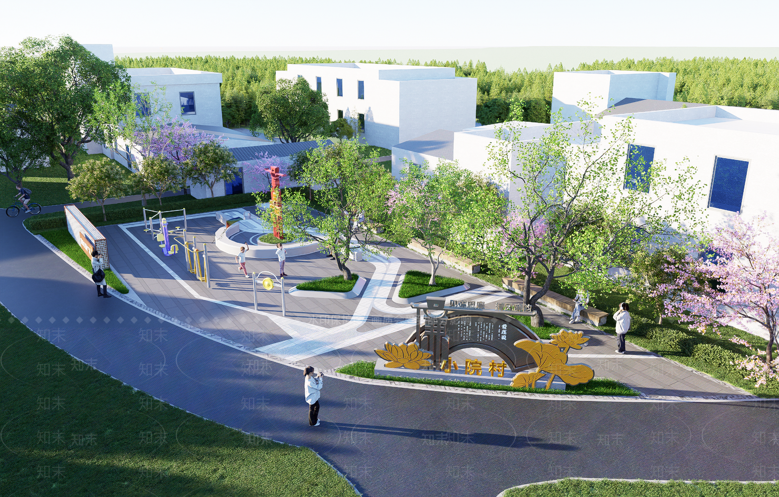 新中式广场景观SU模型下载【ID:1166036500】