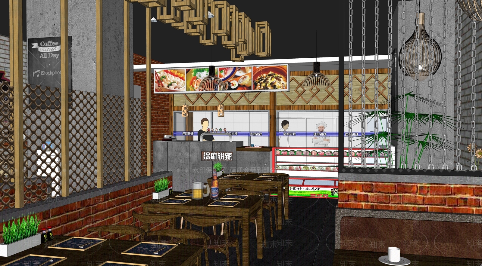 现代小吃快餐店SU模型下载【ID:1166039911】