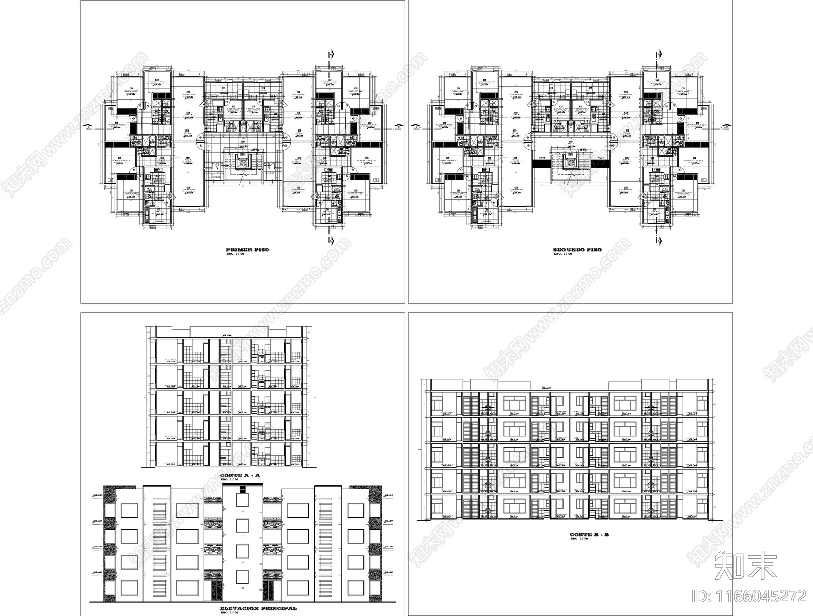 现代住宅楼建筑cad施工图下载【ID:1166045272】