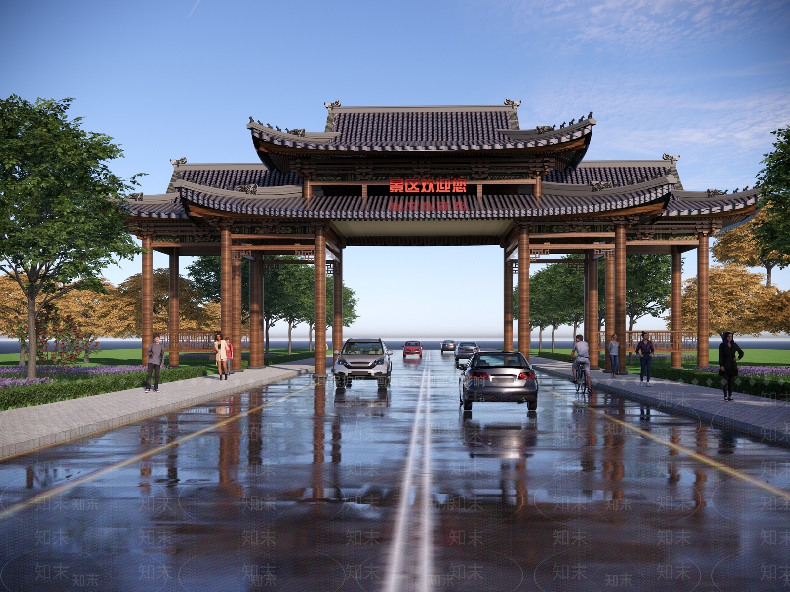 中式入口大门SU模型下载【ID:1166057767】