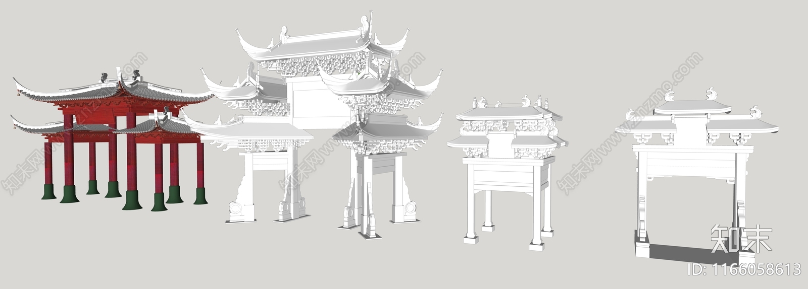 新中式中式牌坊牌楼SU模型下载【ID:1166058613】