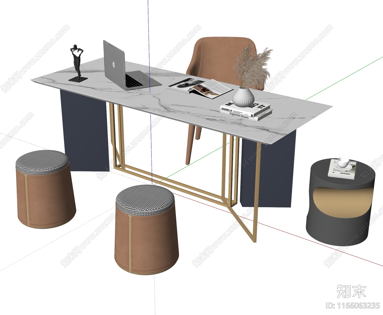 现代意式书桌SU模型下载【ID:1166063235】