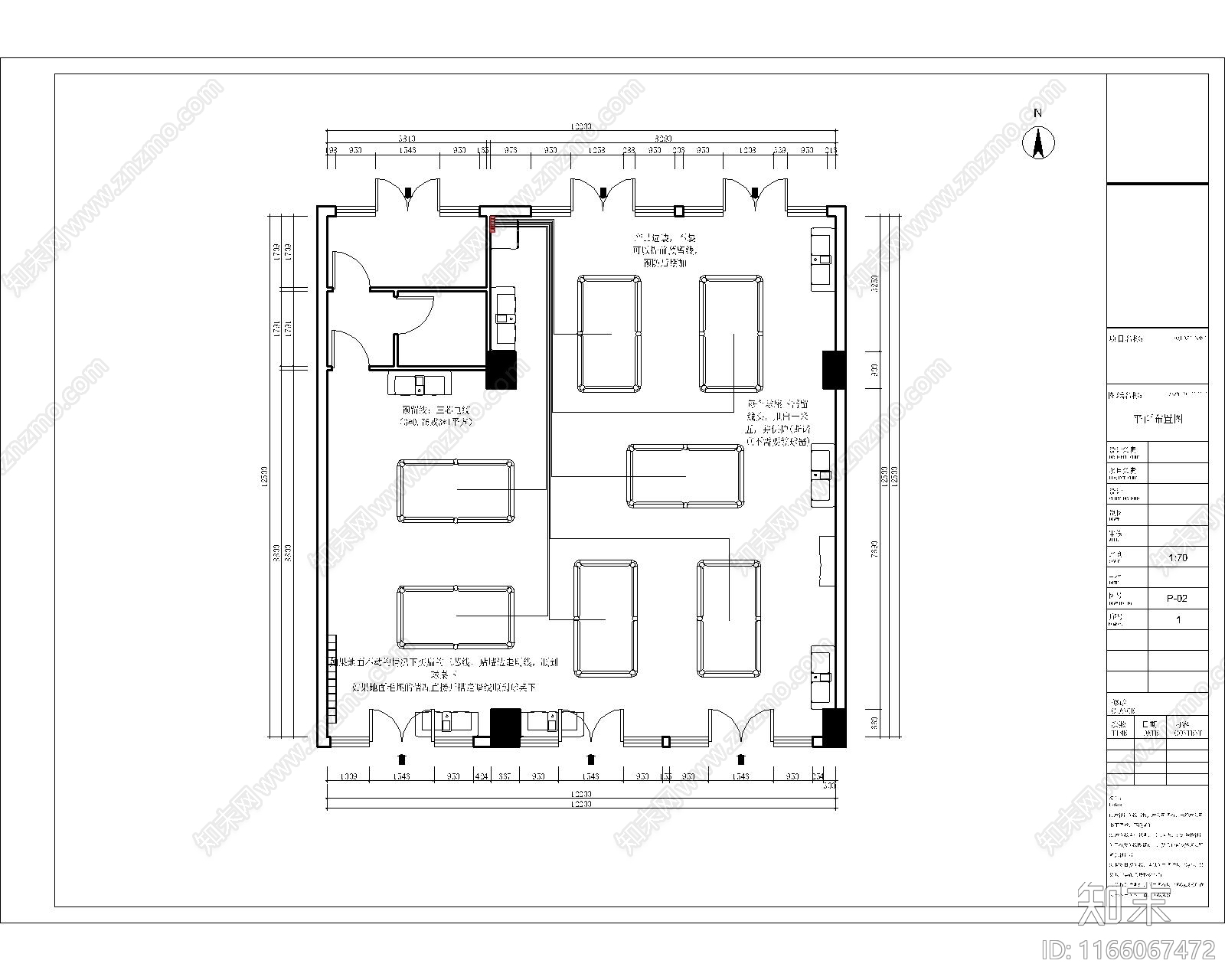 现代极简台球厅施工图下载【ID:1166067472】