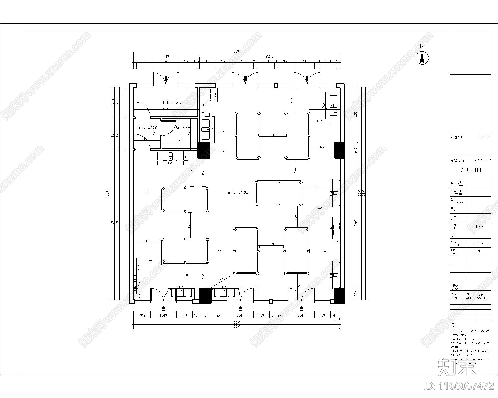 现代极简台球厅施工图下载【ID:1166067472】