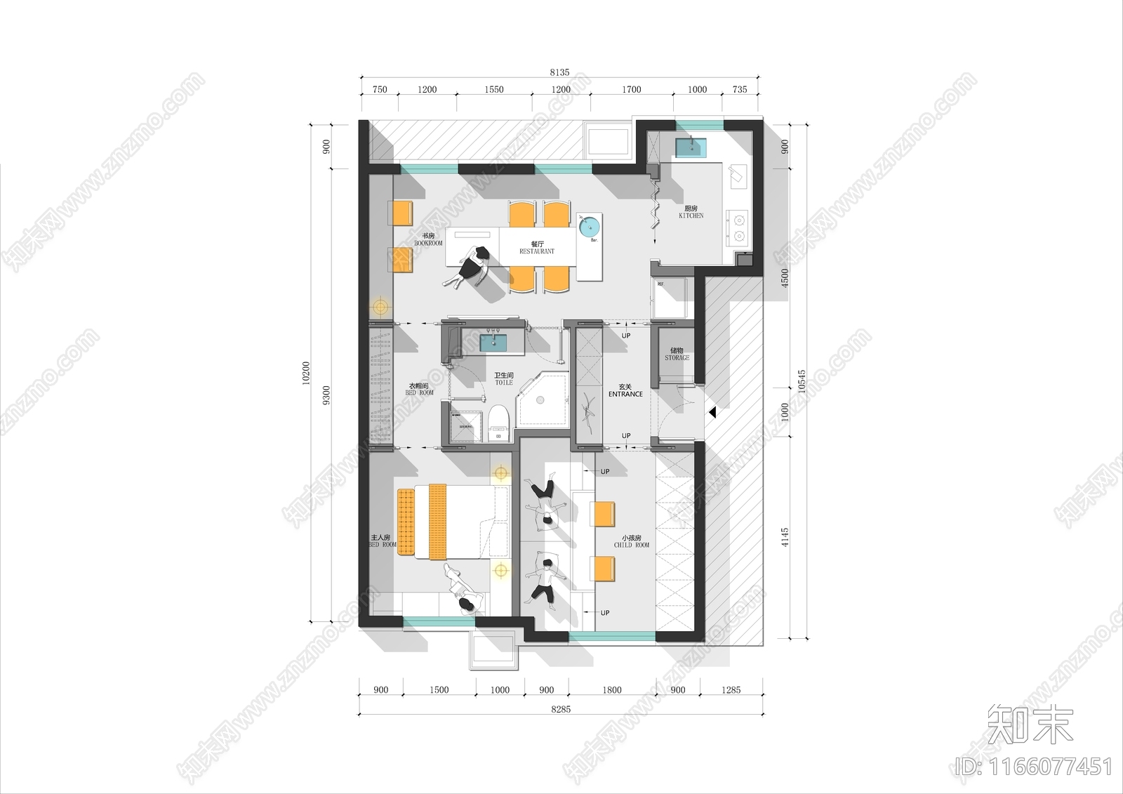 整体家装空间施工图下载【ID:1166077451】