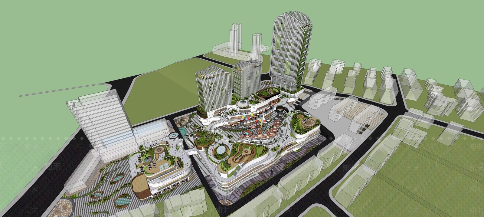 现代商场建筑SU模型下载【ID:1166106387】