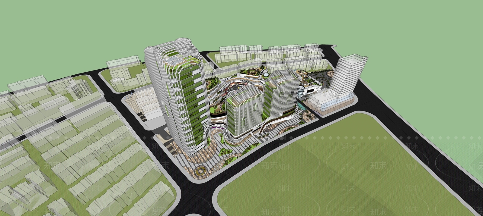 现代商场建筑SU模型下载【ID:1166106387】