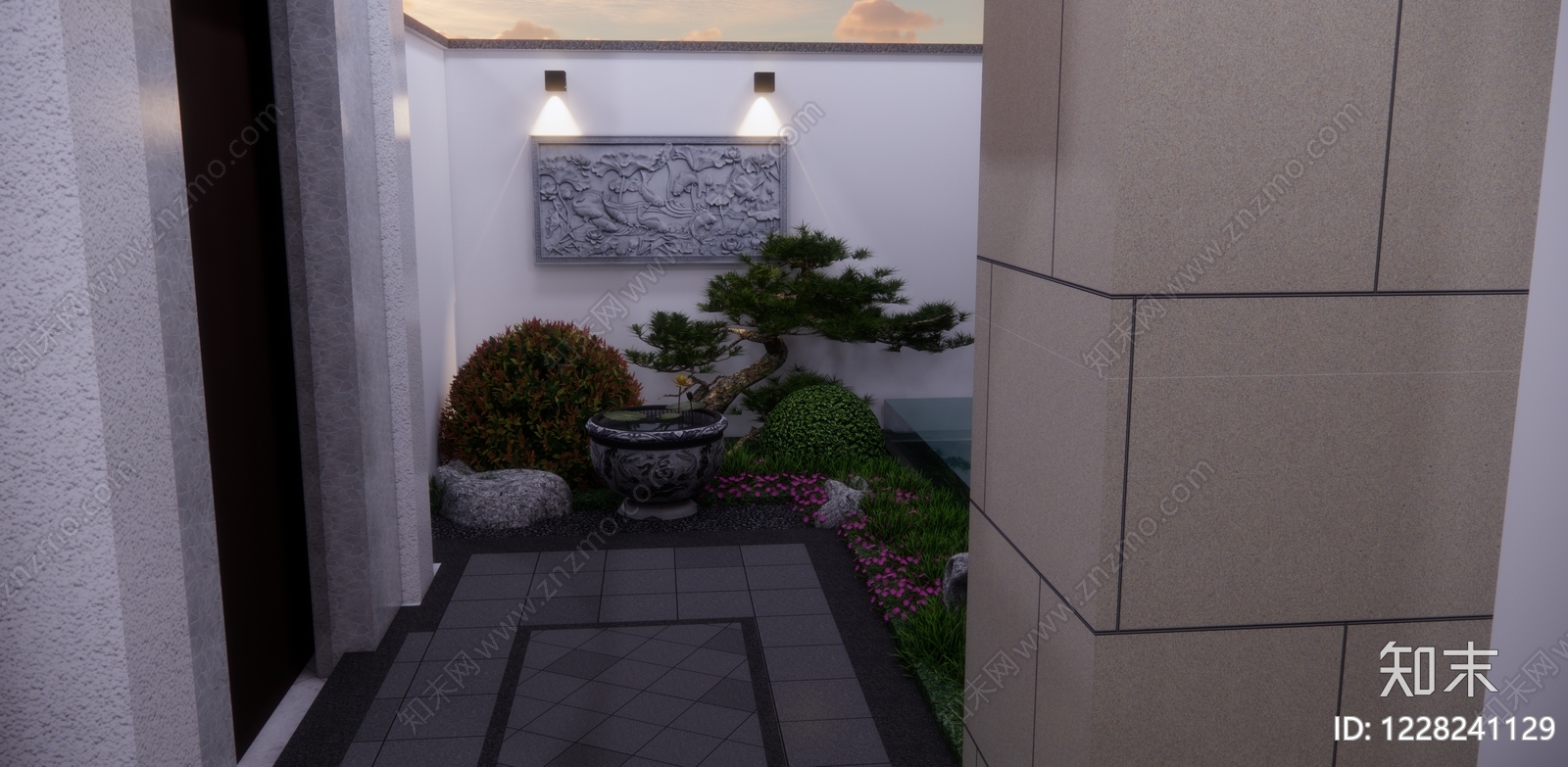 新中式景观别墅庭院SU模型下载【ID:1228241129】