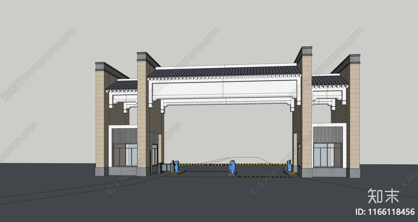 新中式现代小公建SU模型下载【ID:1166118456】