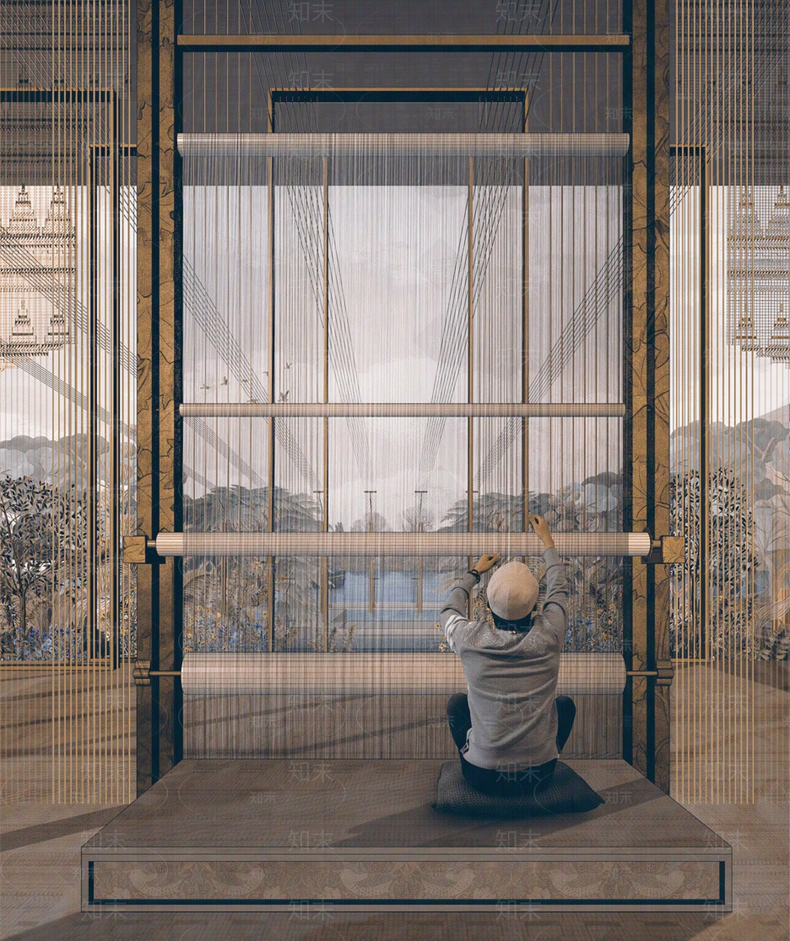 现代新中式窗户贴图下载【ID:1166121118】