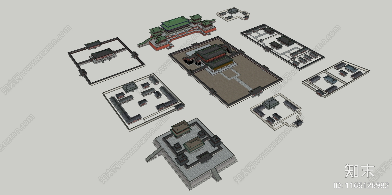 新中式中式古建筑SU模型下载【ID:1166126982】