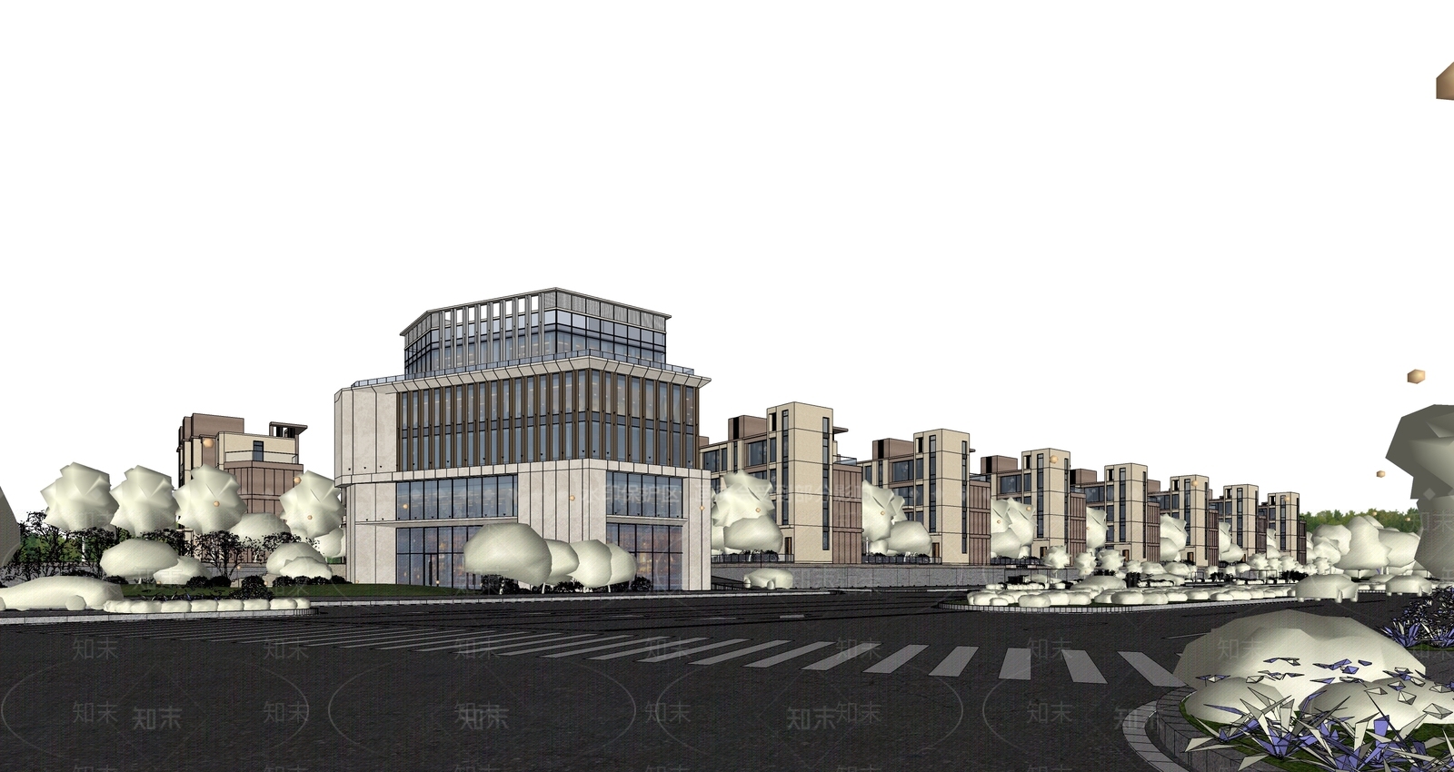 现代简约小区建筑SU模型下载【ID:1166127344】