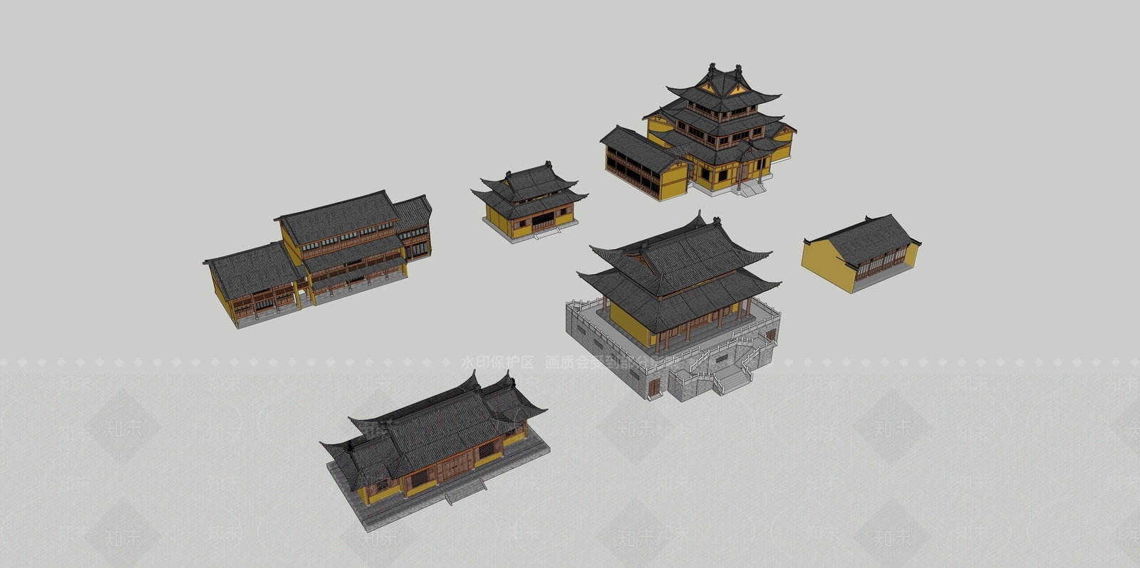 新中式中式古建筑SU模型下载【ID:1166127938】