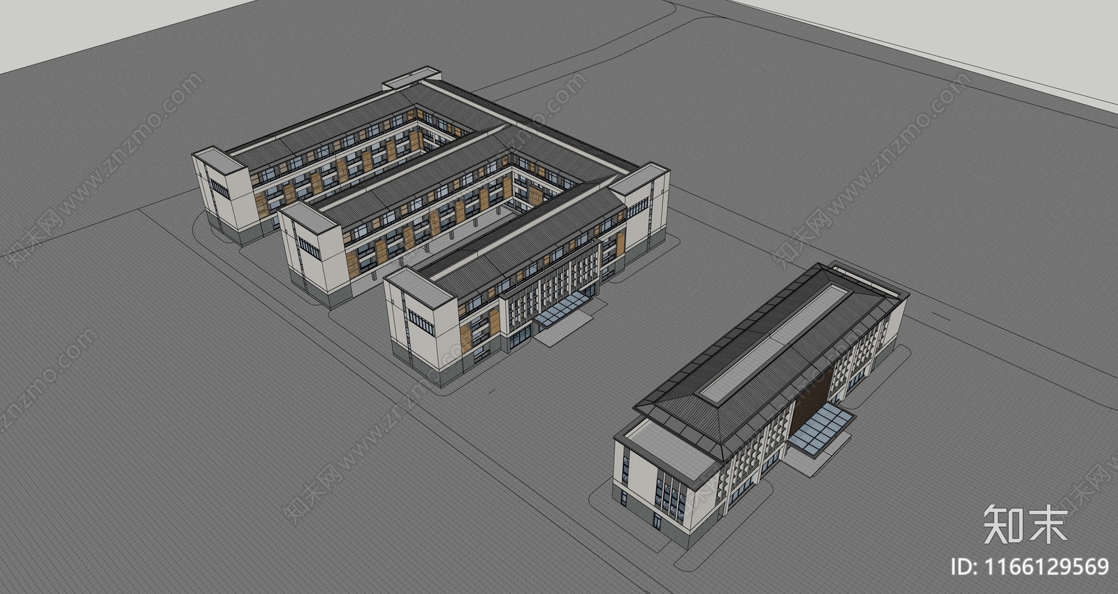 新中式现代医院建筑SU模型下载【ID:1166129569】