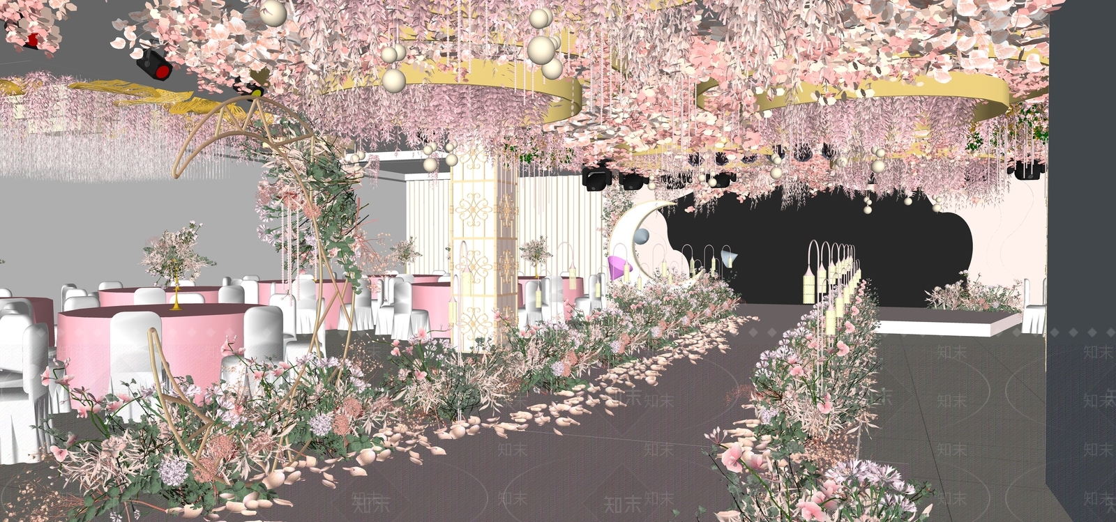 现代法式宴会厅SU模型下载【ID:1166132348】