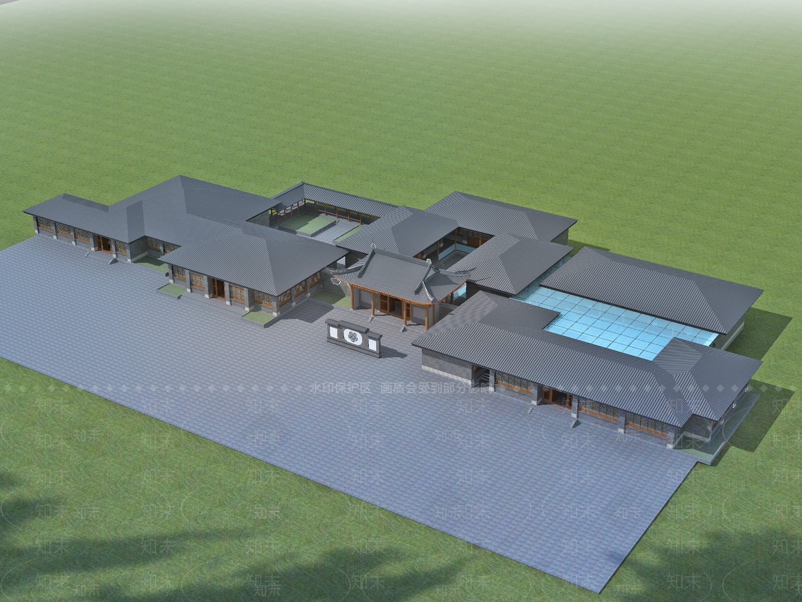 现代新中式酒店外观3D模型下载【ID:1166138081】