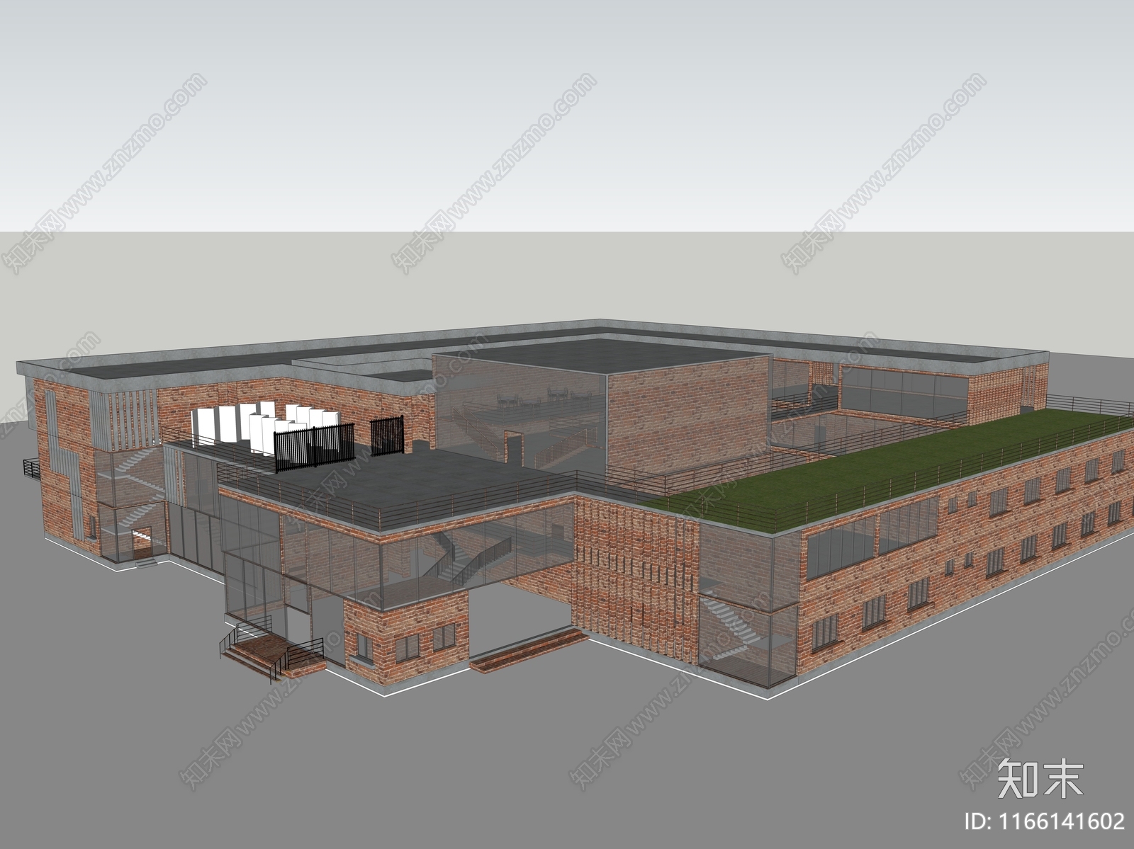 现代复古学校建筑SU模型下载【ID:1166141602】