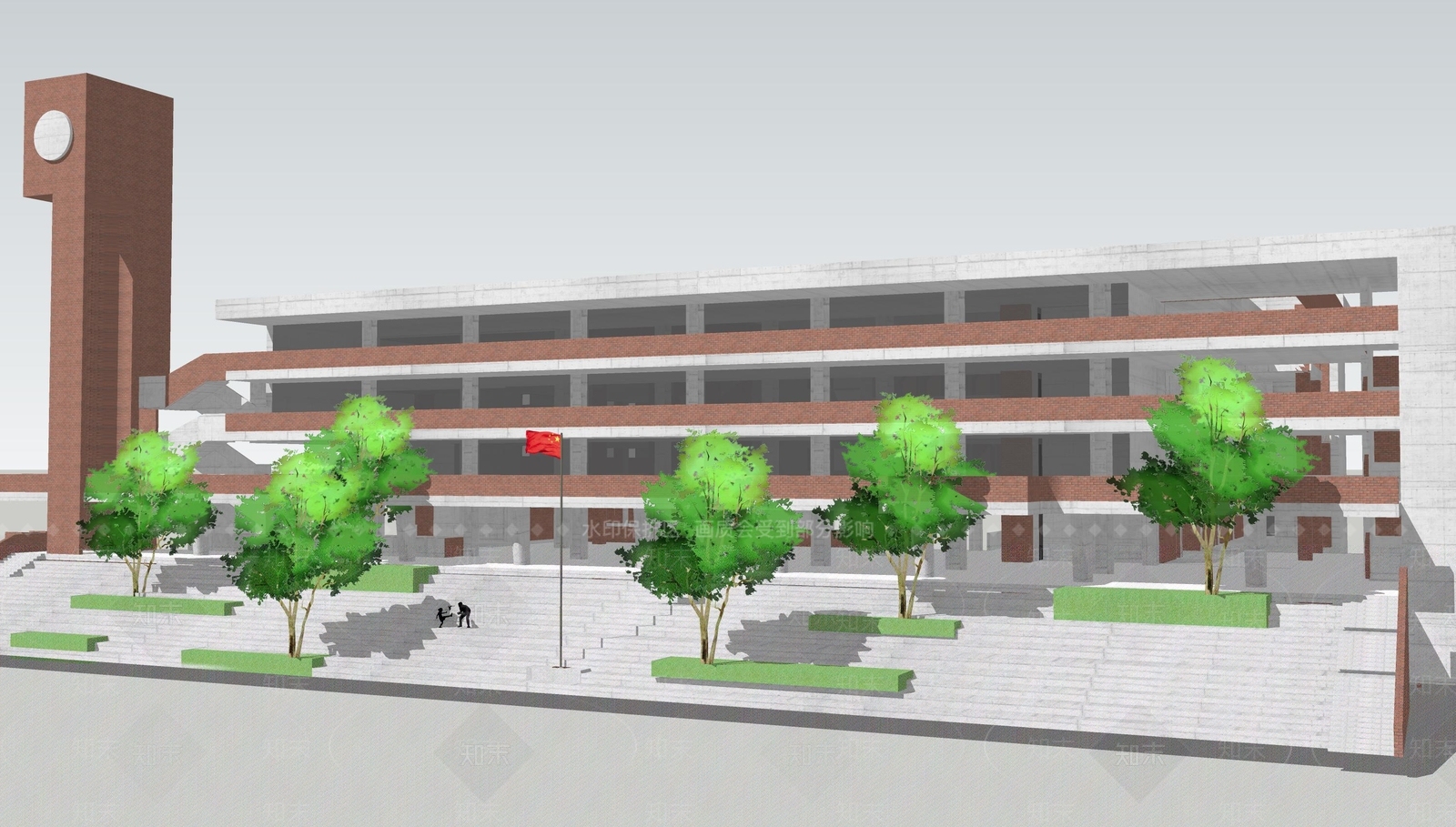 现代新中式校园景观SU模型下载【ID:1166148308】