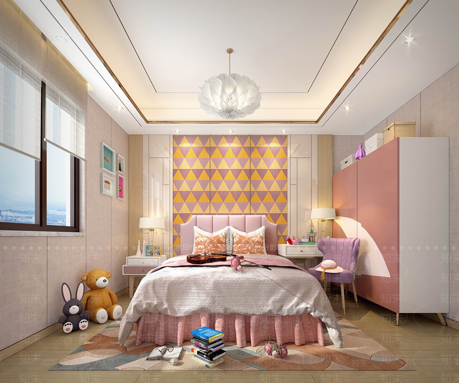 现代奶油女孩房3D模型下载【ID:1166150414】