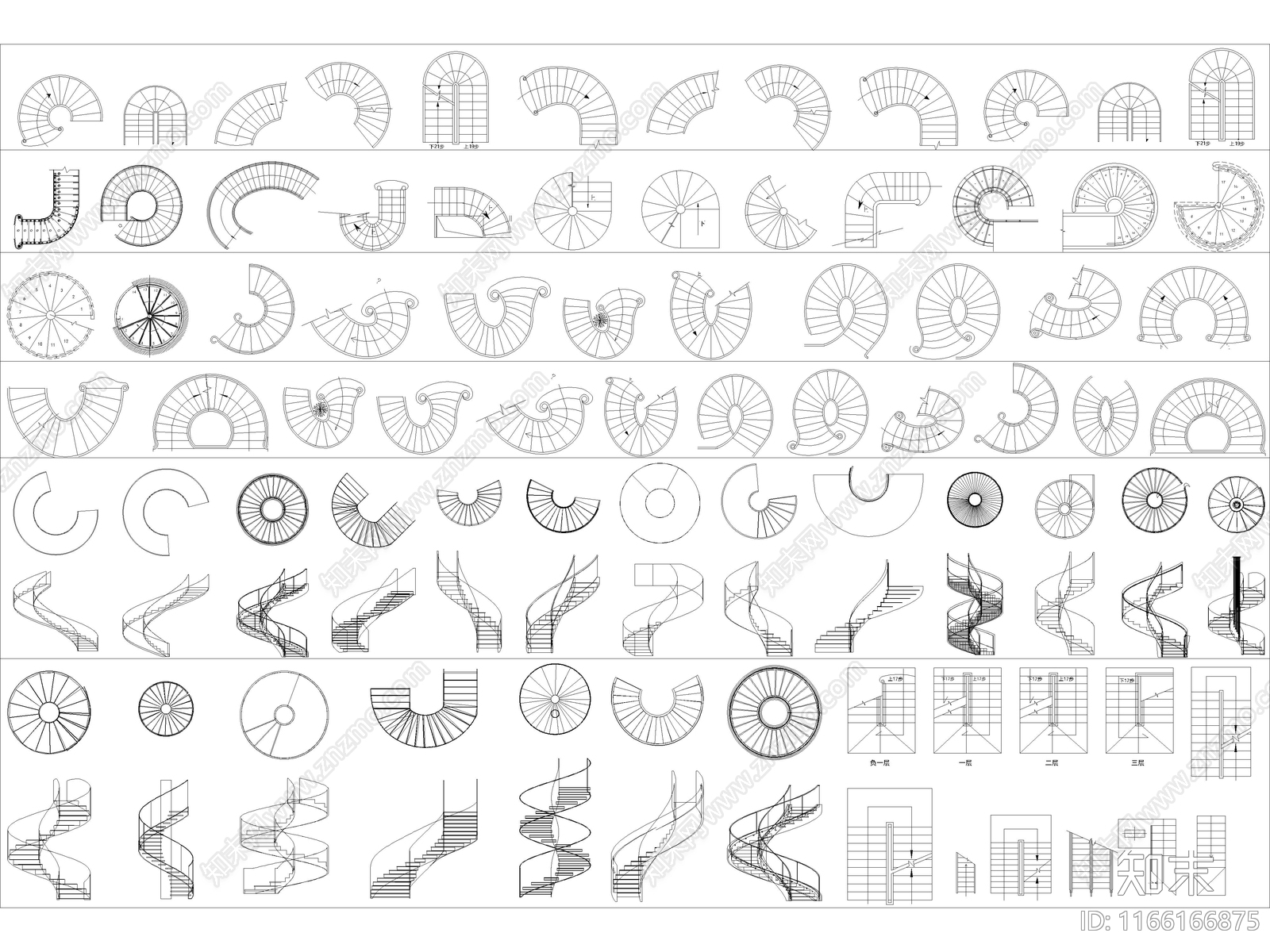 2024年最新各式楼梯平立面CAD图库施工图下载【ID:1166166875】