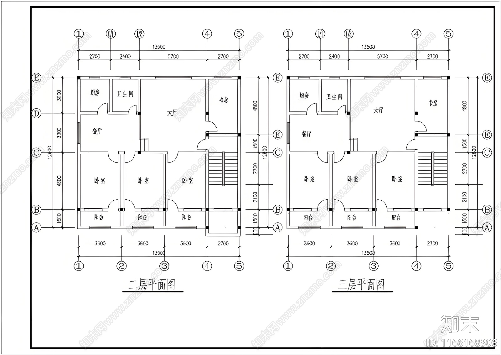 简约欧式别墅建筑施工图下载【ID:1166168306】