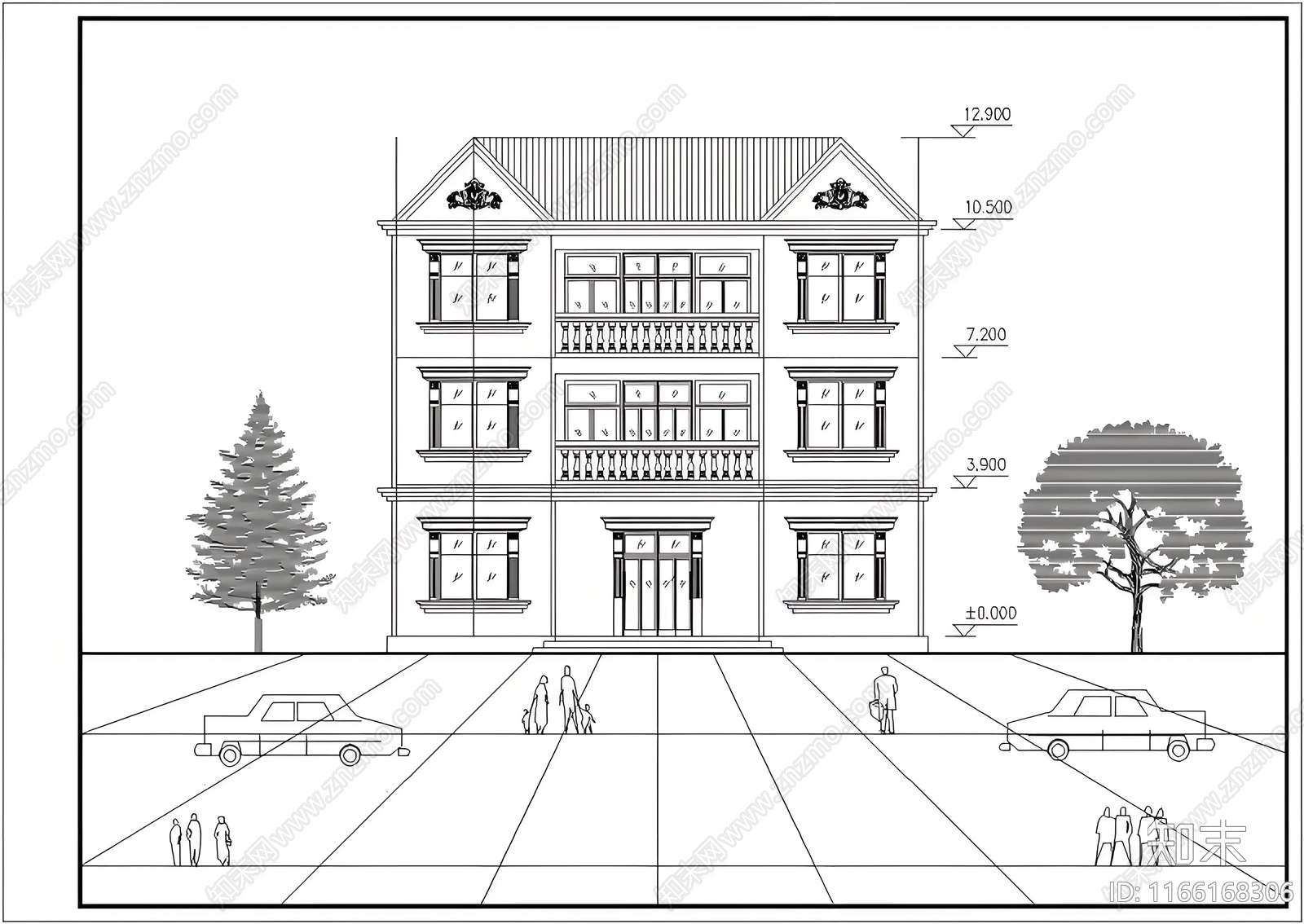 简约欧式别墅建筑施工图下载【ID:1166168306】