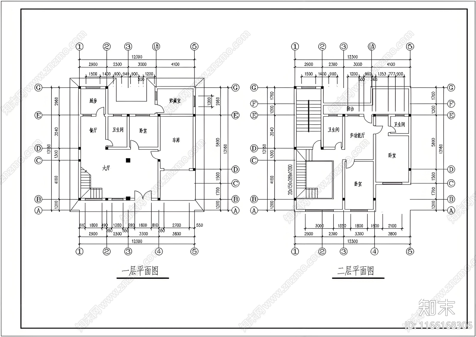 简约欧式别墅建筑施工图下载【ID:1166168306】