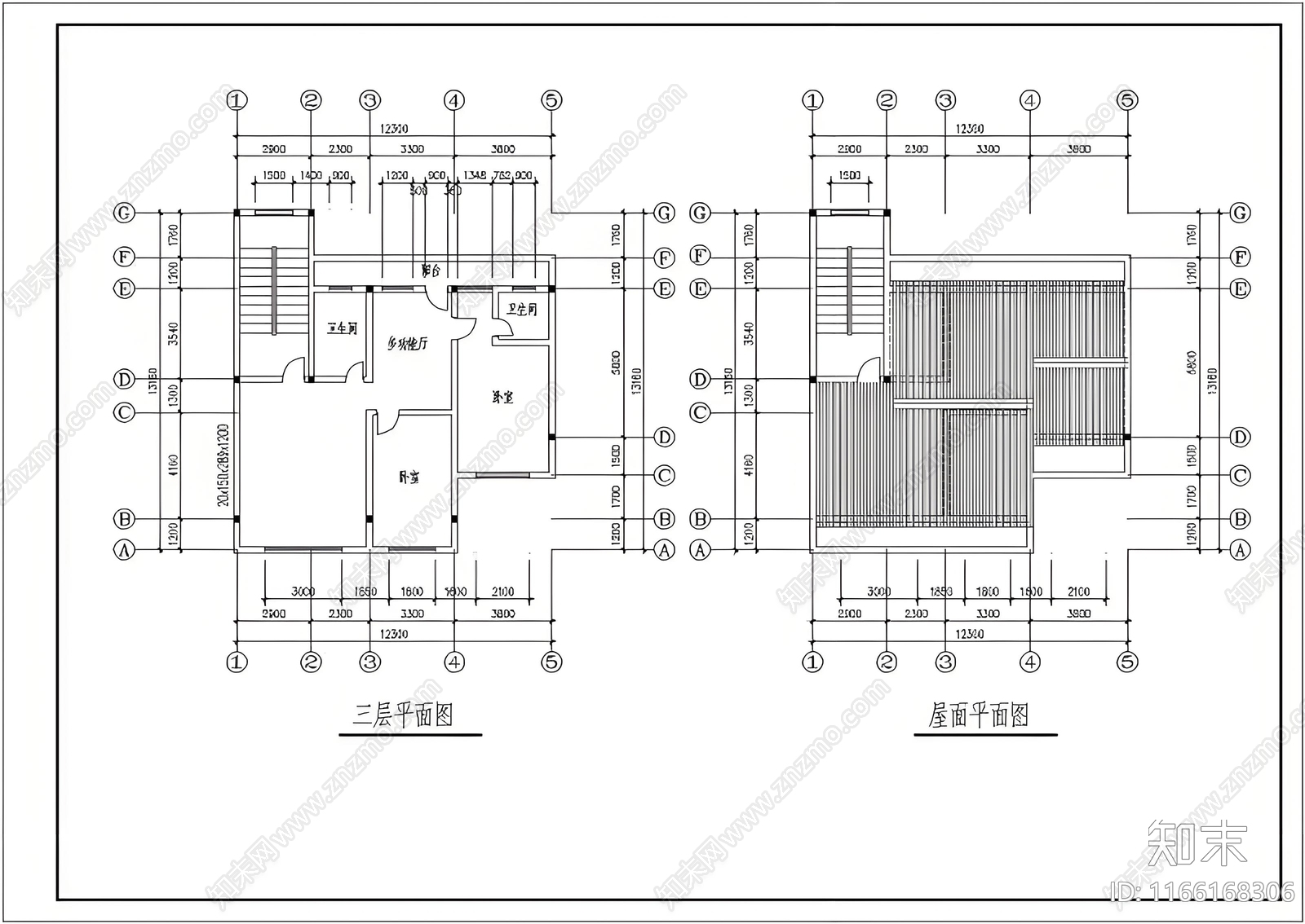 简约欧式别墅建筑施工图下载【ID:1166168306】