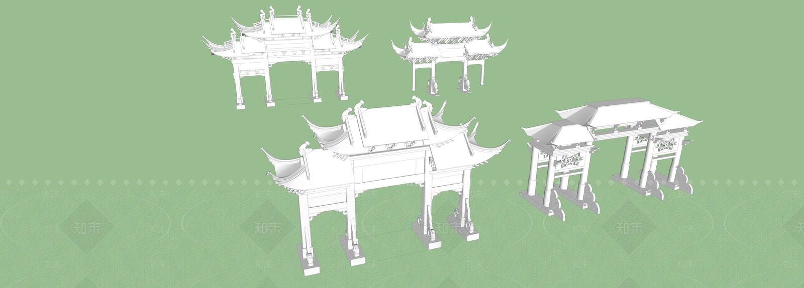 新中式中式牌坊牌楼SU模型下载【ID:1166174949】