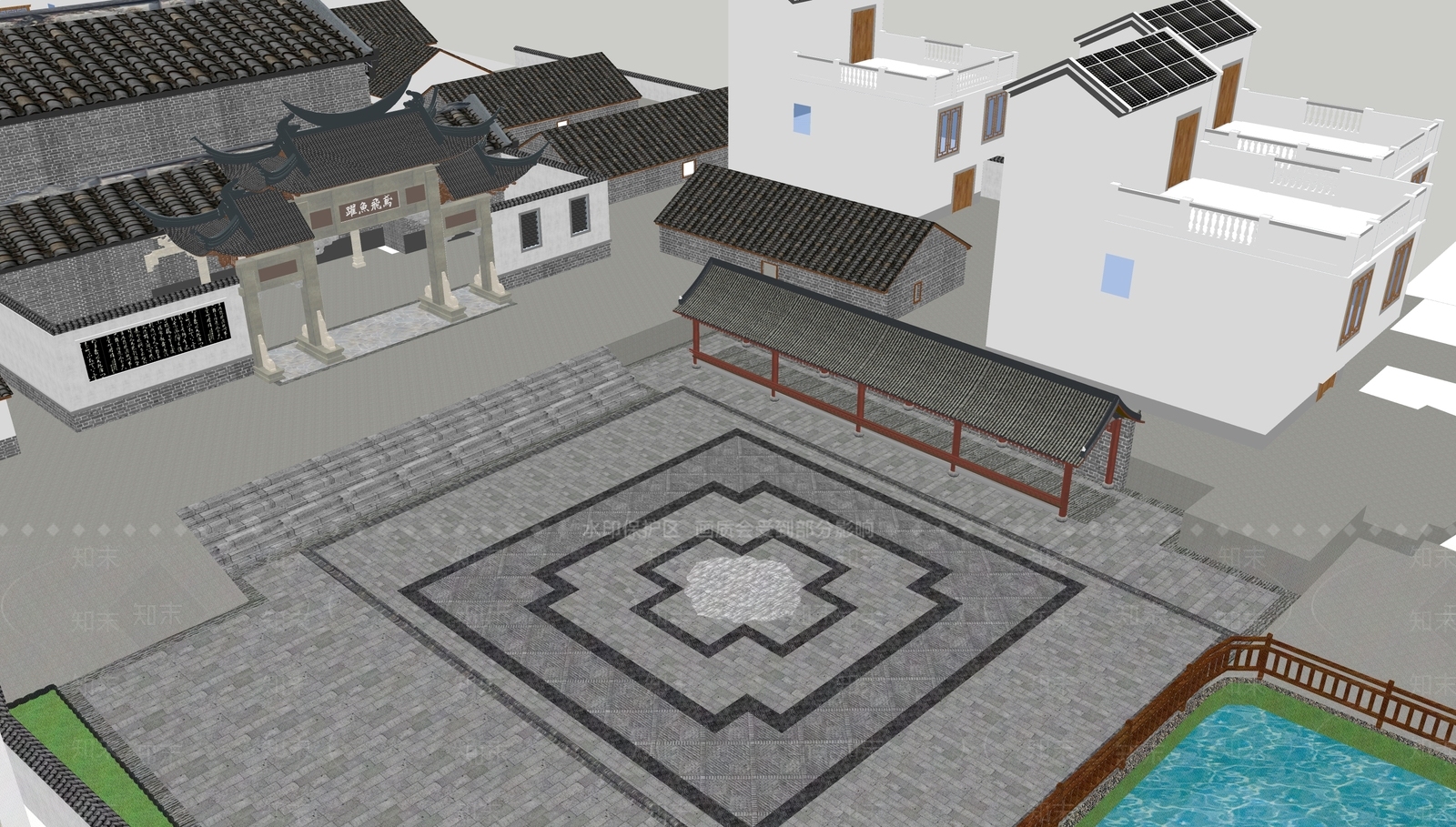 新中式乡村公园SU模型下载【ID:1166180446】